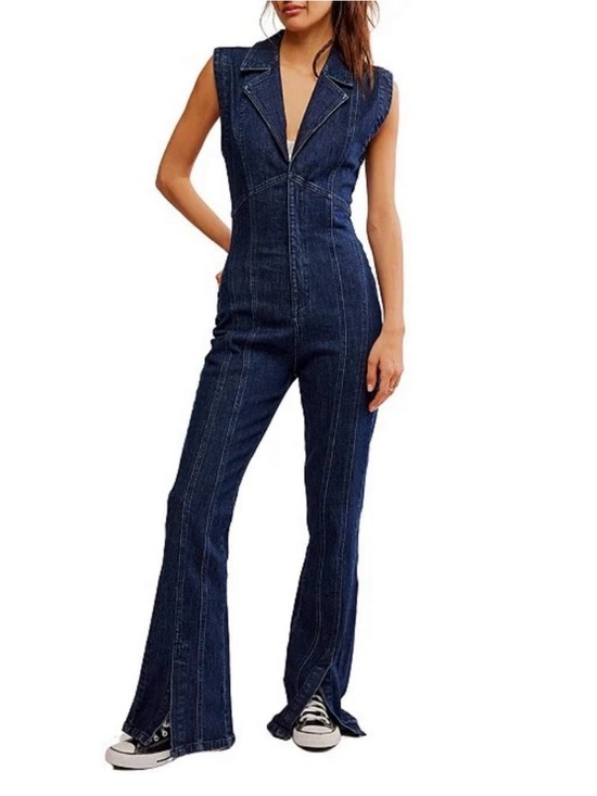 We The Free Denim - FREE PEOPLE CRVY Ring The Alarm Denim Jumpsuit‎
